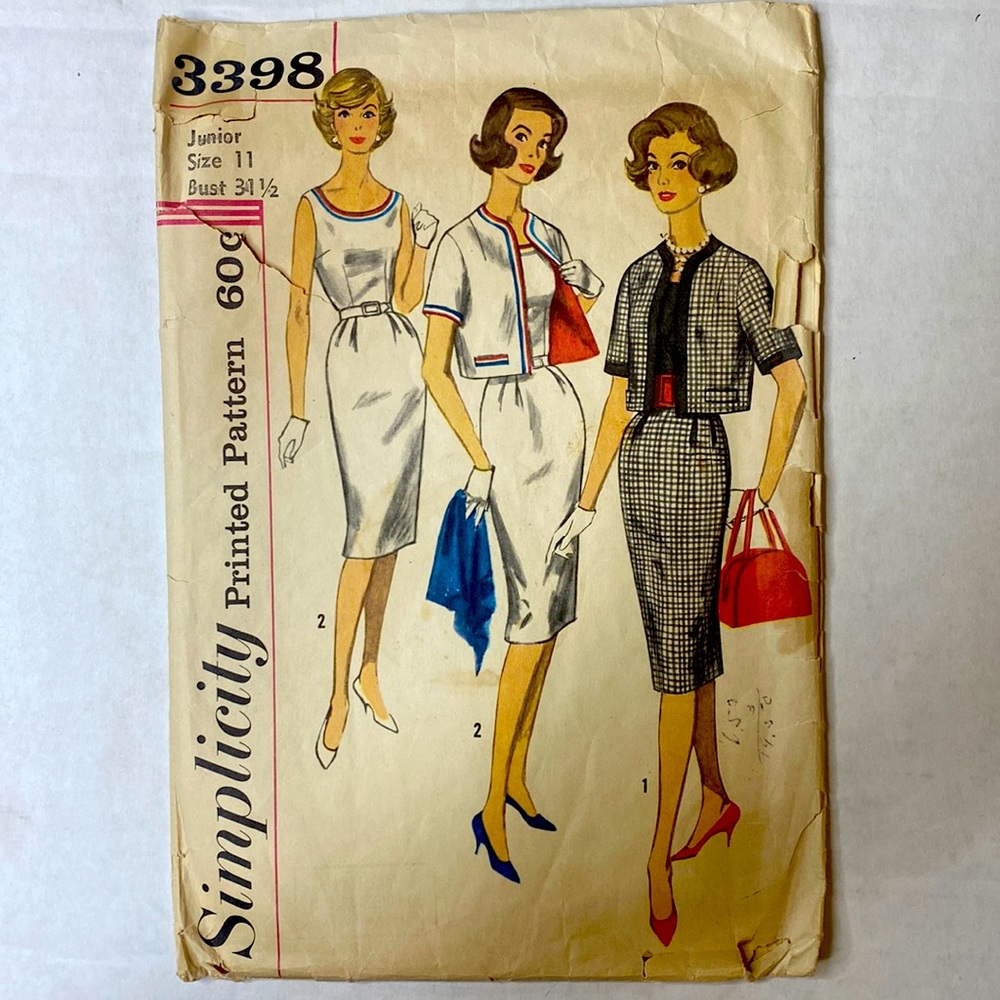 VINTAGE SIMPLICITY 3398 | PATTERN FOR MISS SIZE 11 | CUT ONE-PIECE DRESS&JACKET